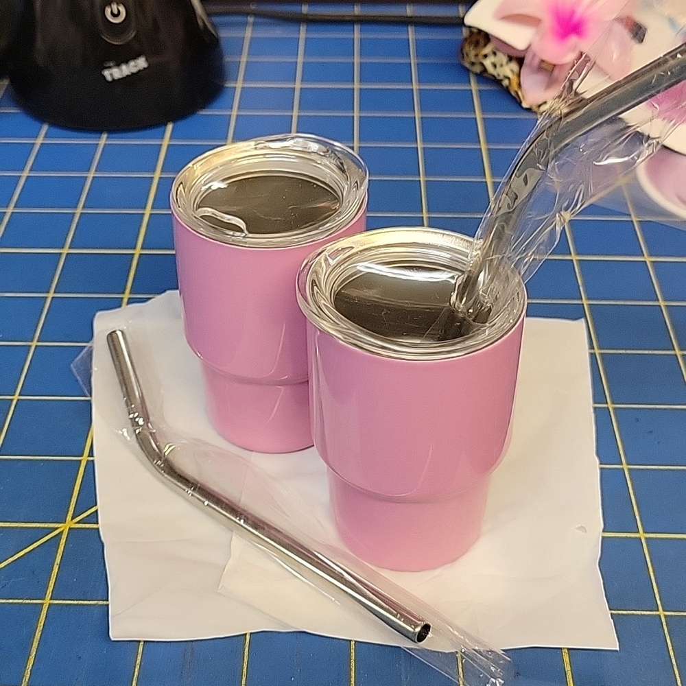 Lavender Purple Stainless Steel 3oz Tumblers with Metal Straws New